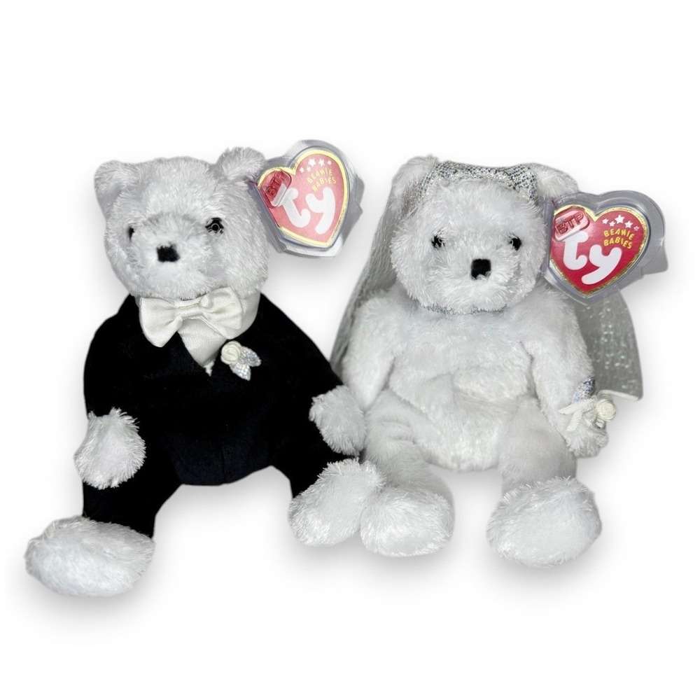 Bride & Groom Bears | Wedding Day Sweethearts | Mint Heart Tags TY Beanie Babies